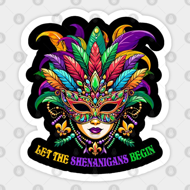 Let The Shenanigans Begin Mardi Gras Jester Mask Beads Women Sticker by Mitsue Kersting